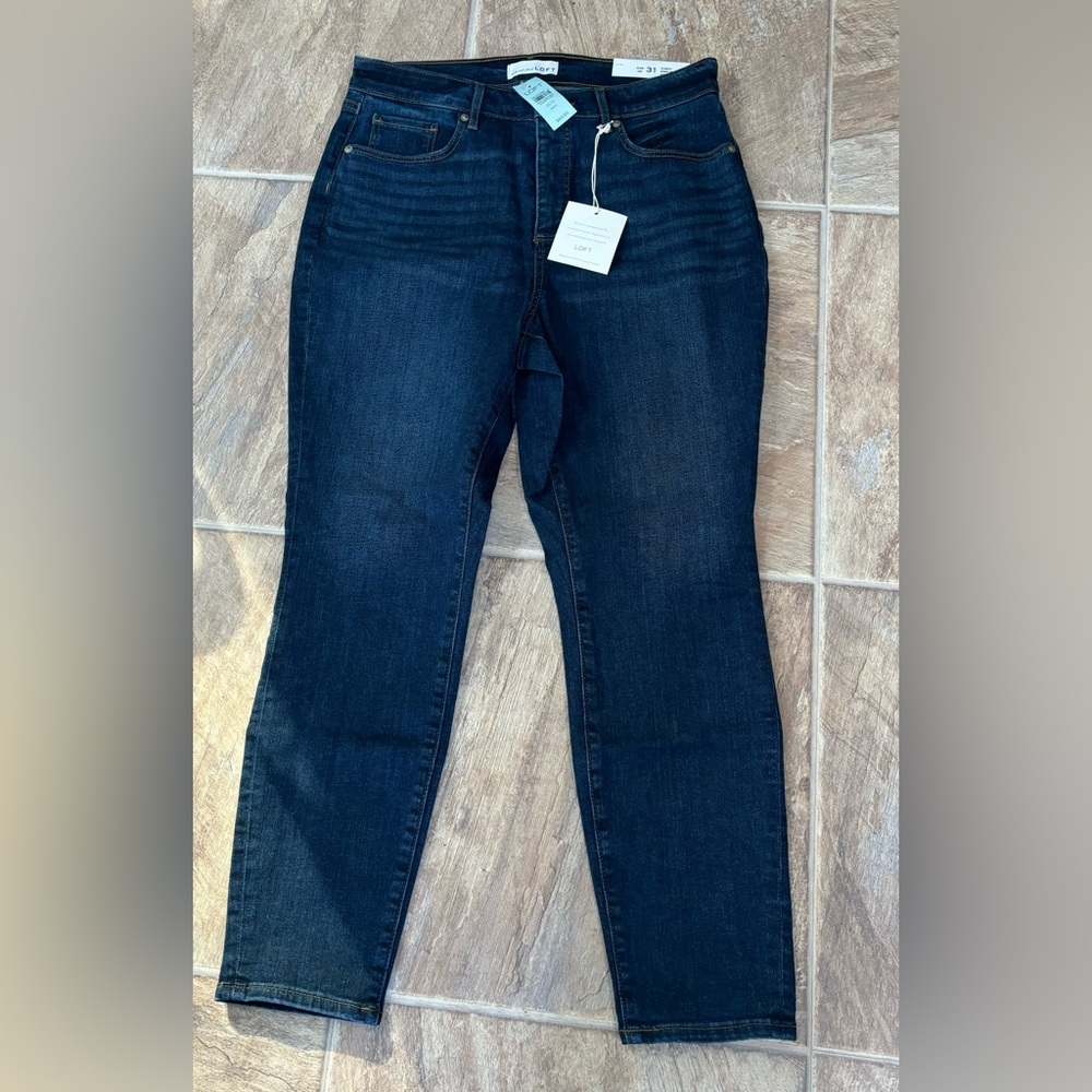 NWT Loft Blue Denim Jeans curvy high waist skinny 12 p petite 31 NEW
